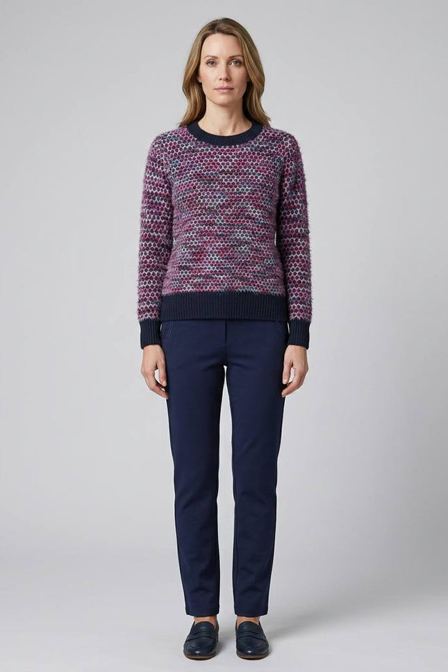 Jumper spot knit fluffy contrast round neck with long sleeve