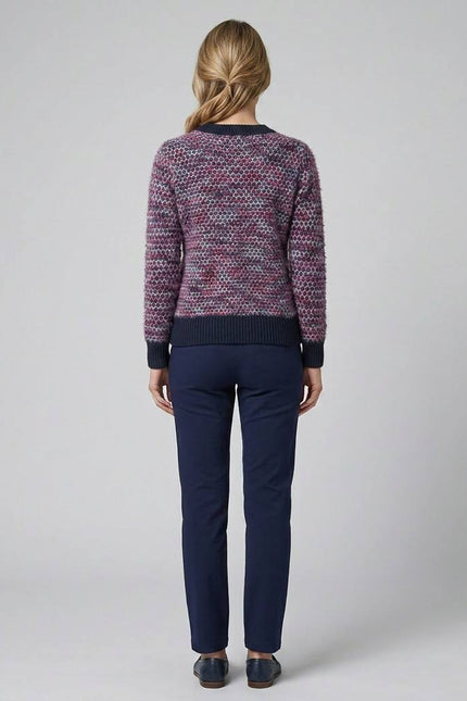 Jumper spot knit fluffy contrast round neck with long sleeve