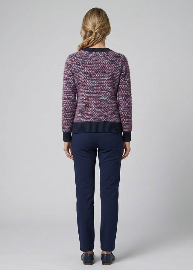 Jumper spot knit fluffy contrast round neck with long sleeve