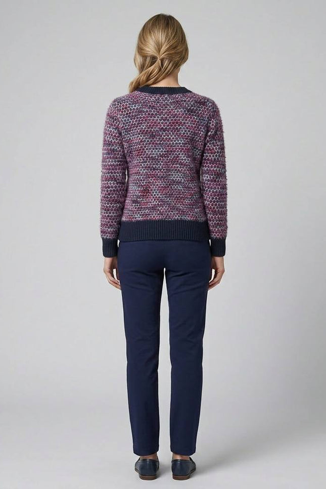 Jumper spot knit fluffy contrast round neck with long sleeve