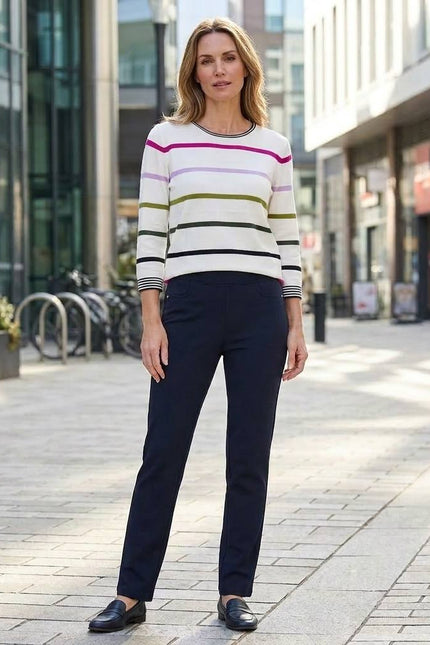 Jumper multi stripe contrast round neck 3/4 sleeve