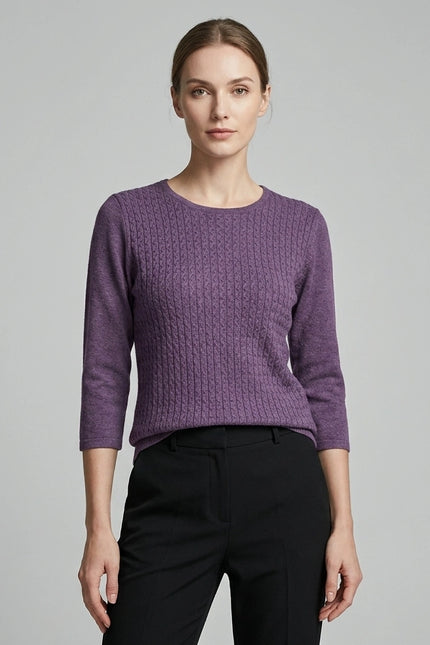 Jumper cable pattern round neck 3/4 sleeve