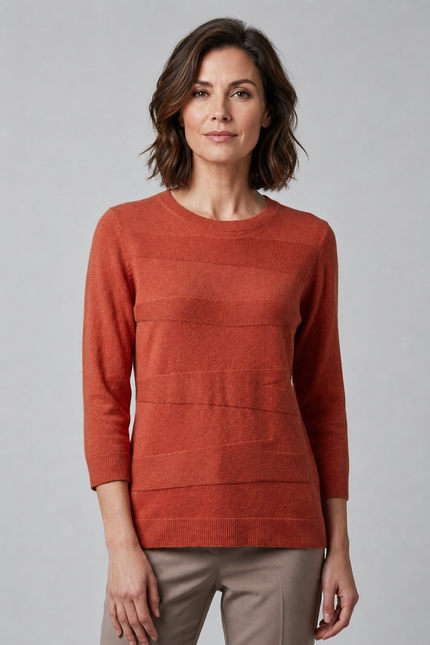 Jumper block pattern round neck 3/4 sleeve