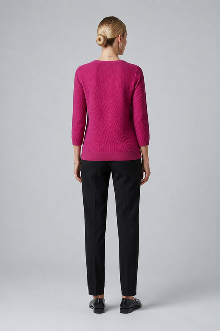 Jumper plum textured round neck 3/4 sleeve