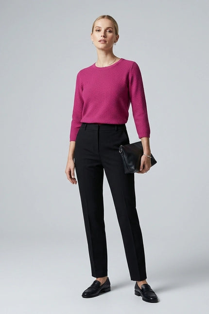 Jumper plum textured round neck 3/4 sleeve