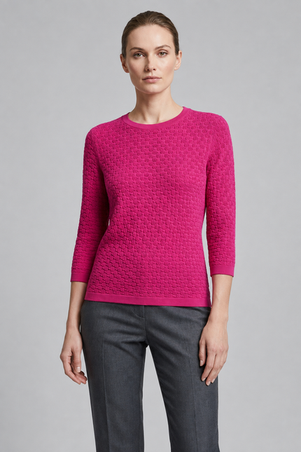 Jumper textured pattern round neck 3/4 sleeve