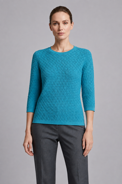 Jumper textured pattern round neck 3/4 sleeve