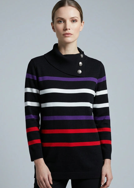 Jumper stripe split cowl neck long sleeve
