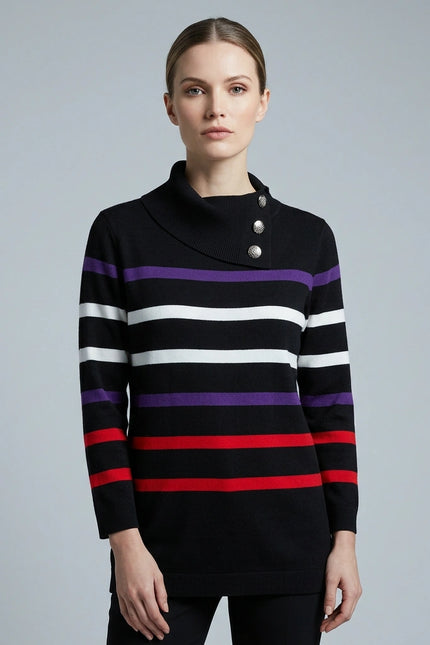 Jumper stripe split cowl neck long sleeve