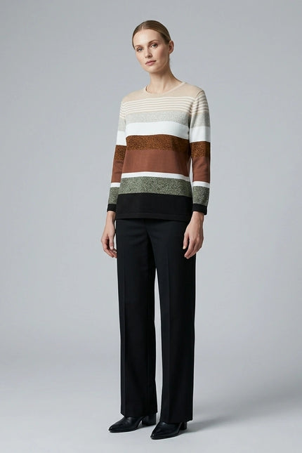 Jumper multi stripe round neck 3/4 sleeve