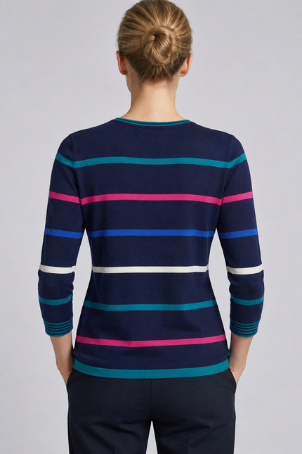 Jumper contrast multi stripe round neck