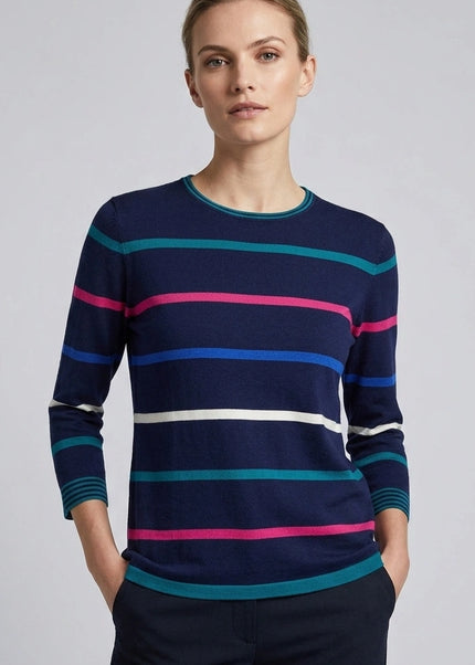 Jumper contrast multi stripe round neck