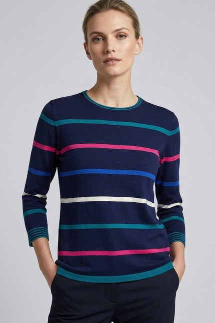 Jumper contrast multi stripe round neck