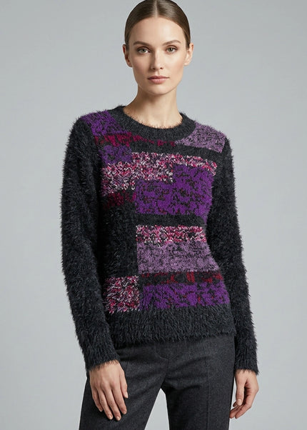 Jumper colour block fluffy round neck