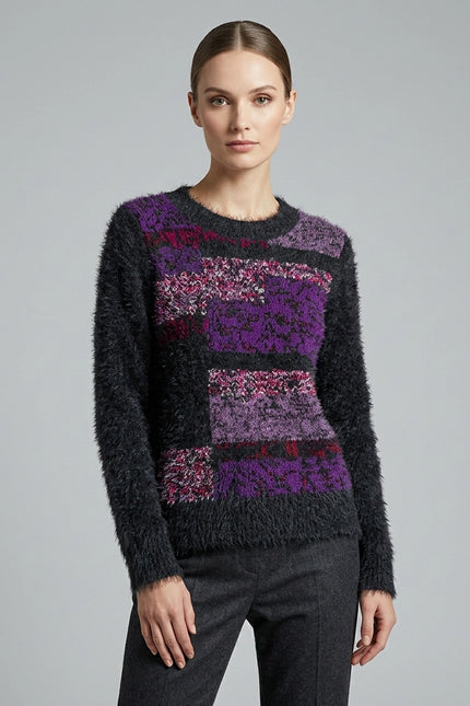 Jumper colour block fluffy round neck