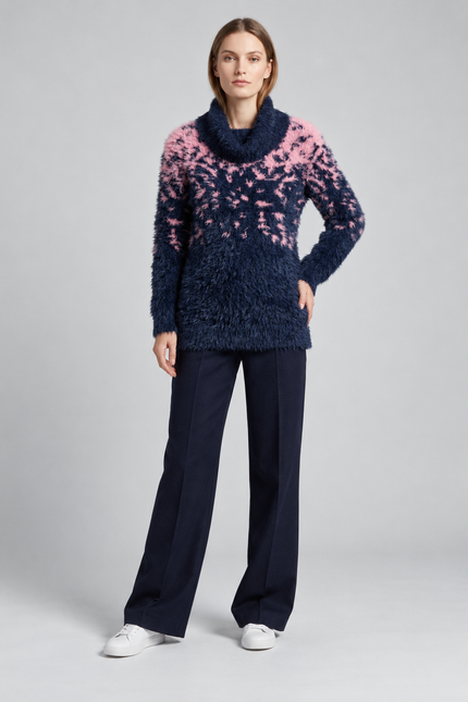 Jumper fluffy feather pattern with jump roll neck