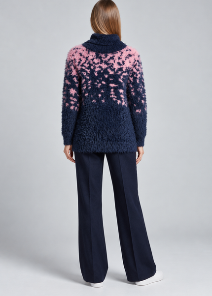 Jumper fluffy feather pattern with jump roll neck