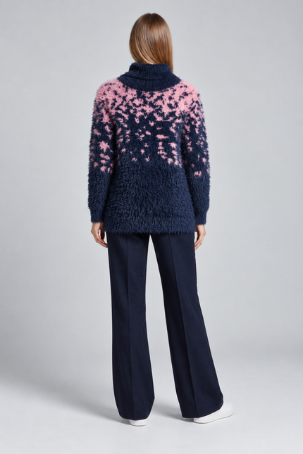 Jumper fluffy feather pattern with jump roll neck