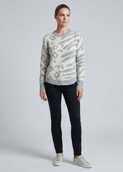 Jumper grey animal print round neck with long sleeve