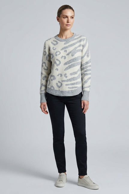 Jumper grey animal print round neck with long sleeve