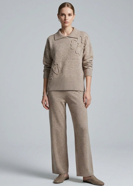 Jumper flower swirl with collar long sleeve