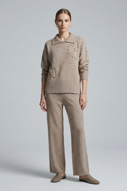 Jumper flower swirl with collar long sleeve