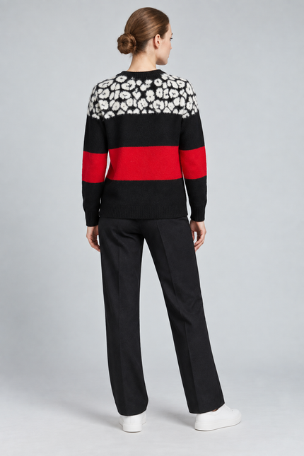 Jumper round neck colour block animal