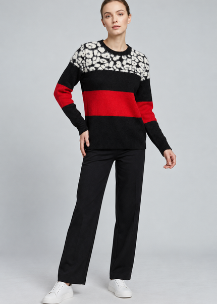 Jumper round neck colour block animal
