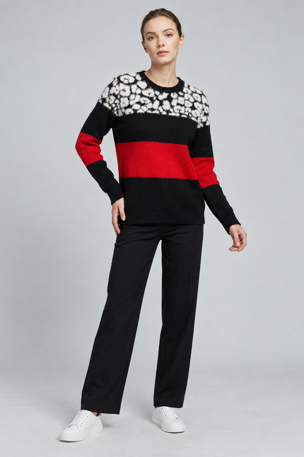 Jumper round neck colour block animal