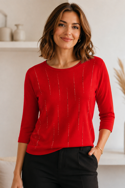 Jumper sparkle detail round neck 3/4 sleeve