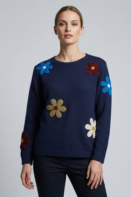 Jumper flower round neck long sleeve