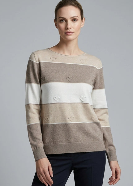 Jumper stripe heart pattern round neck