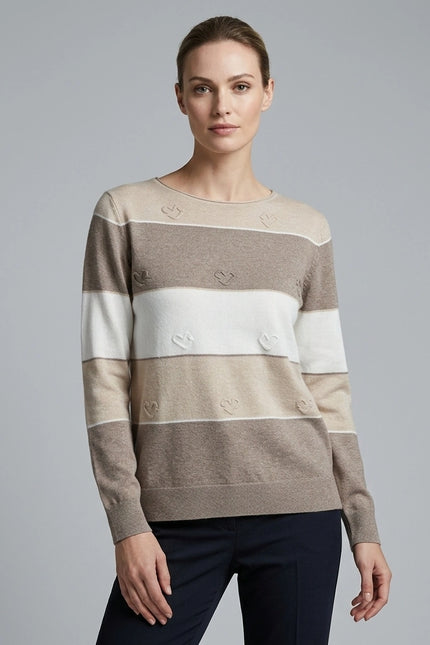 Jumper stripe heart pattern round neck