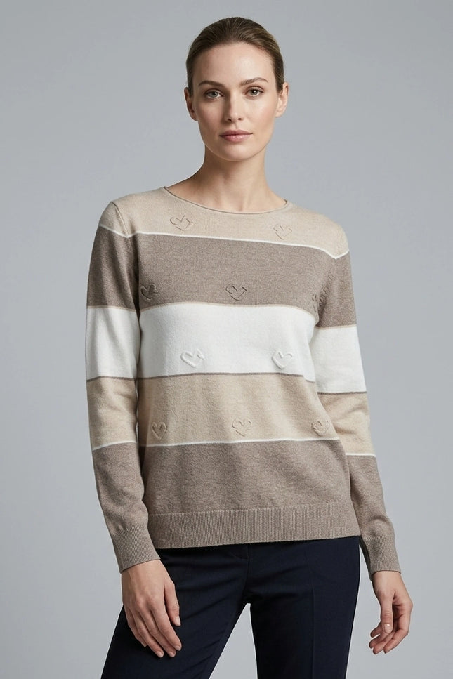 Jumper stripe heart pattern round neck