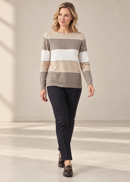 Jumper stripe heart pattern round neck