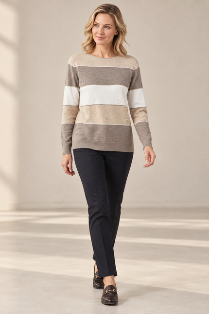 Jumper stripe heart pattern round neck