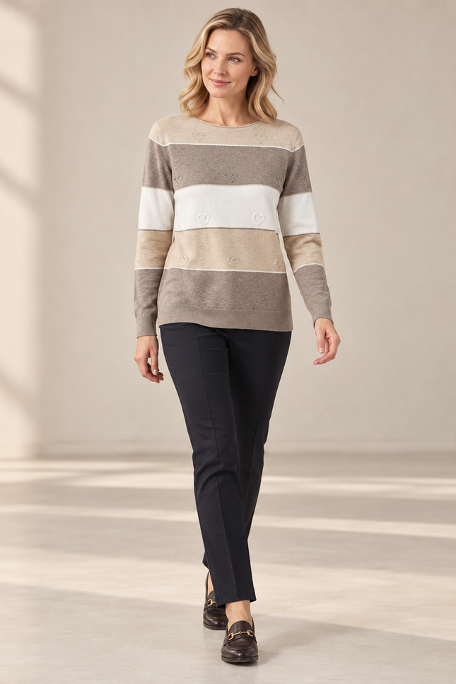 Jumper stripe heart pattern round neck