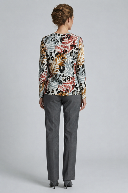 Jumper leaf print round neck long sleeve