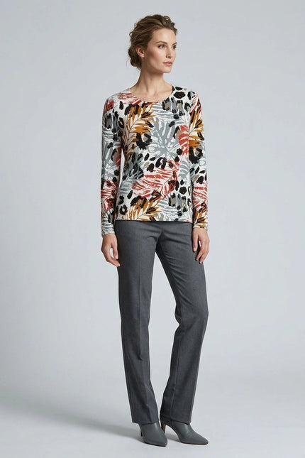Jumper leaf print round neck long sleeve