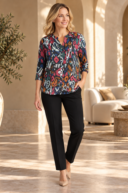 Top abstract print burnout  3/4 sleeve