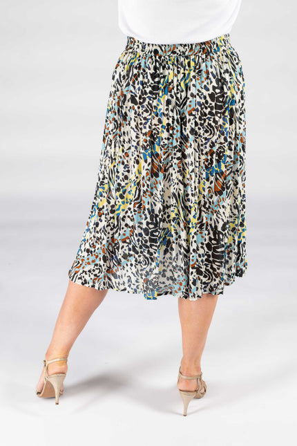Skirt white multi animal print crinkle