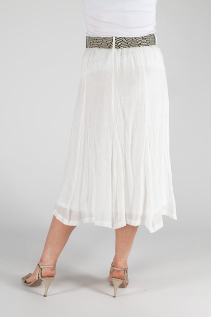 Skirt white crinkle fabric panelled with linin