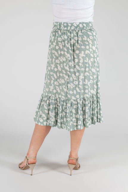 Skirt mint print front button crinkle bottom frill