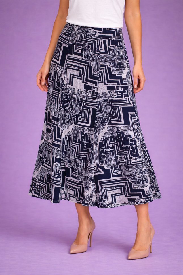 NAVY WHITE SKIRT WITH ELASTICATED WAIST