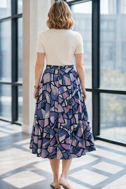 Skirt purple navy elasticated waist tie