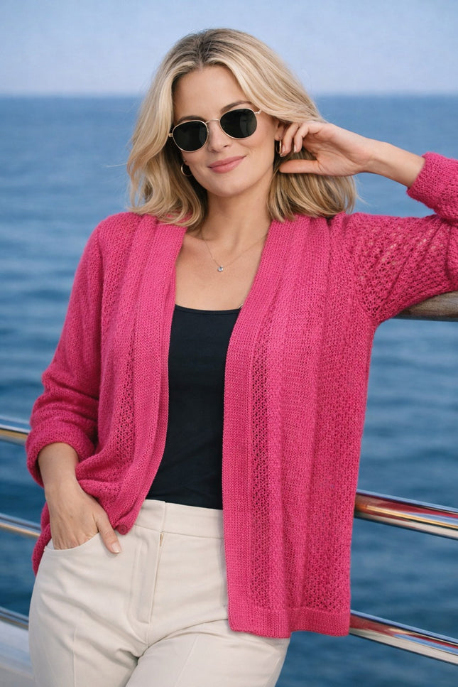 Shrug lacy pattern edge to edge 3/4 sleeve.