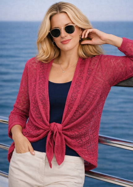Shrug popcorn with lacy pattern 3/4 sleeve