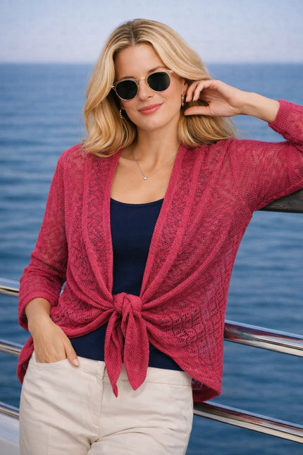 Shrug popcorn with lacy pattern 3/4 sleeve