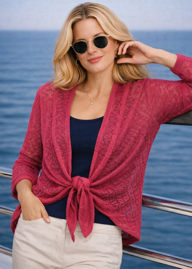 Shrug popcorn with lacy pattern 3/4 sleeve