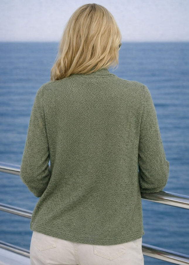 Shrug popcorn sage with lacy pattern 3/4 sleeve